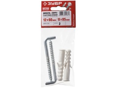 ЗУБР ЕВРО 12х60 / 8х85 мм, распорный дюбель полипропиленовый с шурупом-крюком, 2 шт (30676-12-60)