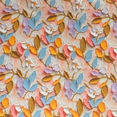 В ПУТИ, ИМПАСТО, ЛИСТЬЯ, ЦВЕТОК/ ЖЕЛТЫЙ, РОЗОВЫЙ, ГОЛУБОЙ, - 100% хлопок