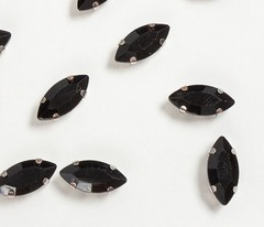 Стразы пришивные стекло в оправе, р. 15х7 мм, чёрный