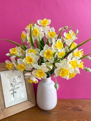 Нарциссы силиконовые, искусственные реалистичные, 5 веток, 15 голов, ветка 35 см, набор 2 букета.