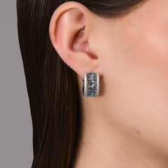 Серьги-конго широкие из серебра с ситаллами в огранке маркиз и фианитами