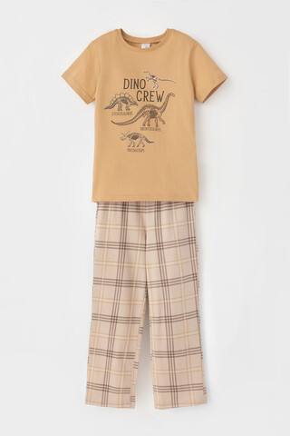 Пижама  для мальчика  К 1599/темно-бежевый,текстильная клетка