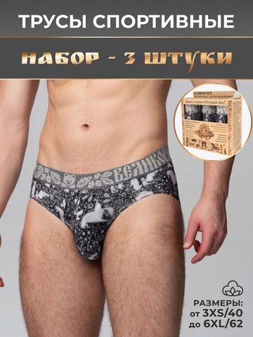 Комплект из 3-х спортивных трусов - «Ночная тайга»