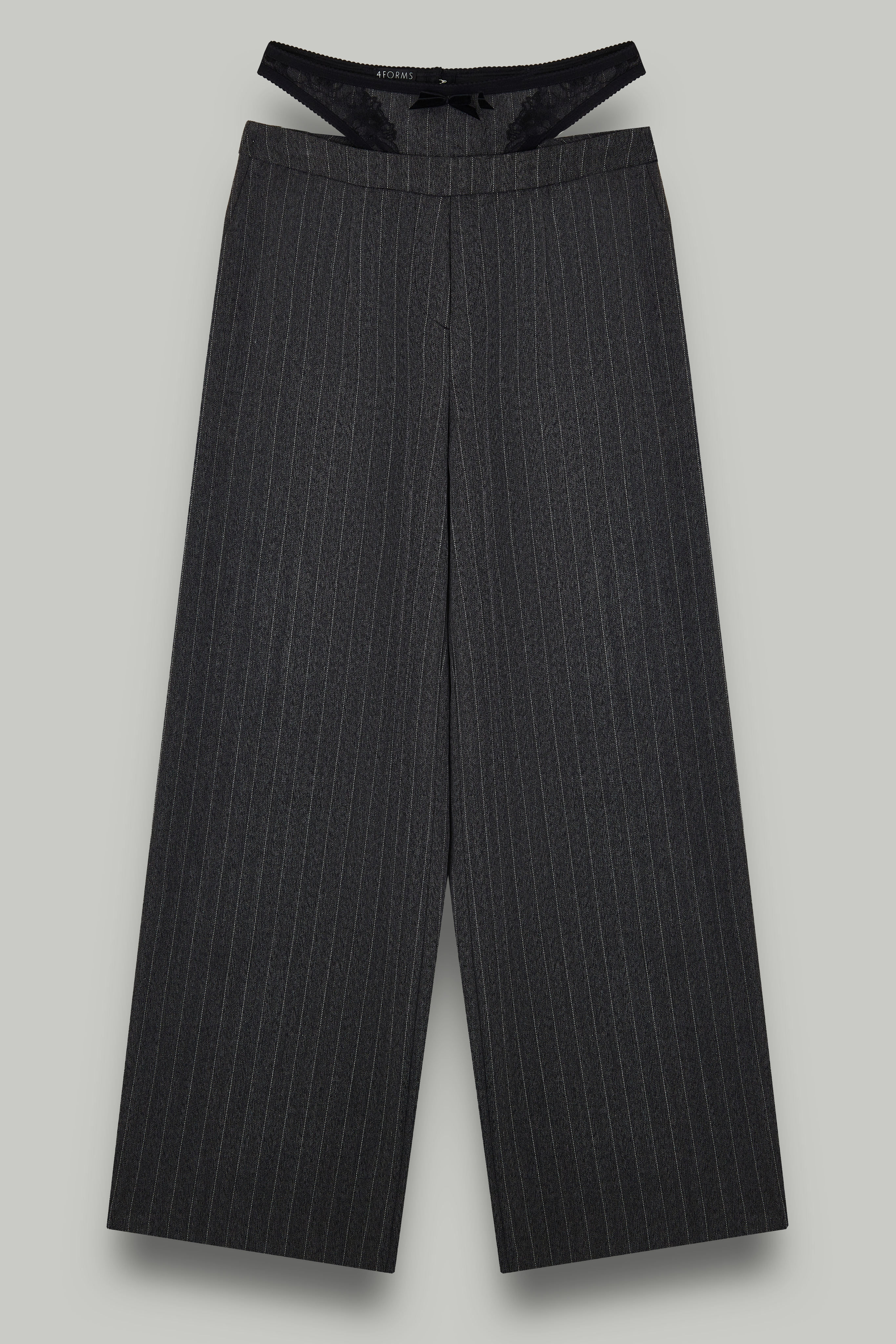 Брюки прямые с отделкой из кружева, серый