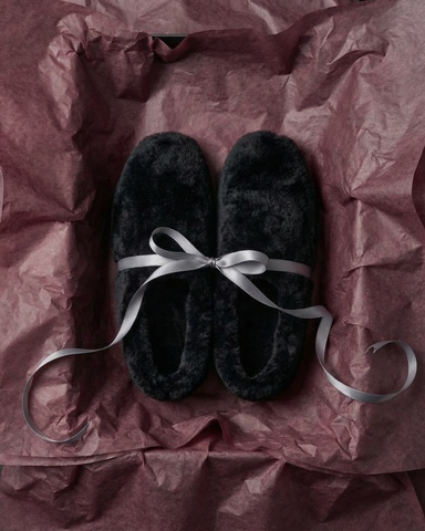 Балетки из натурального меха черный