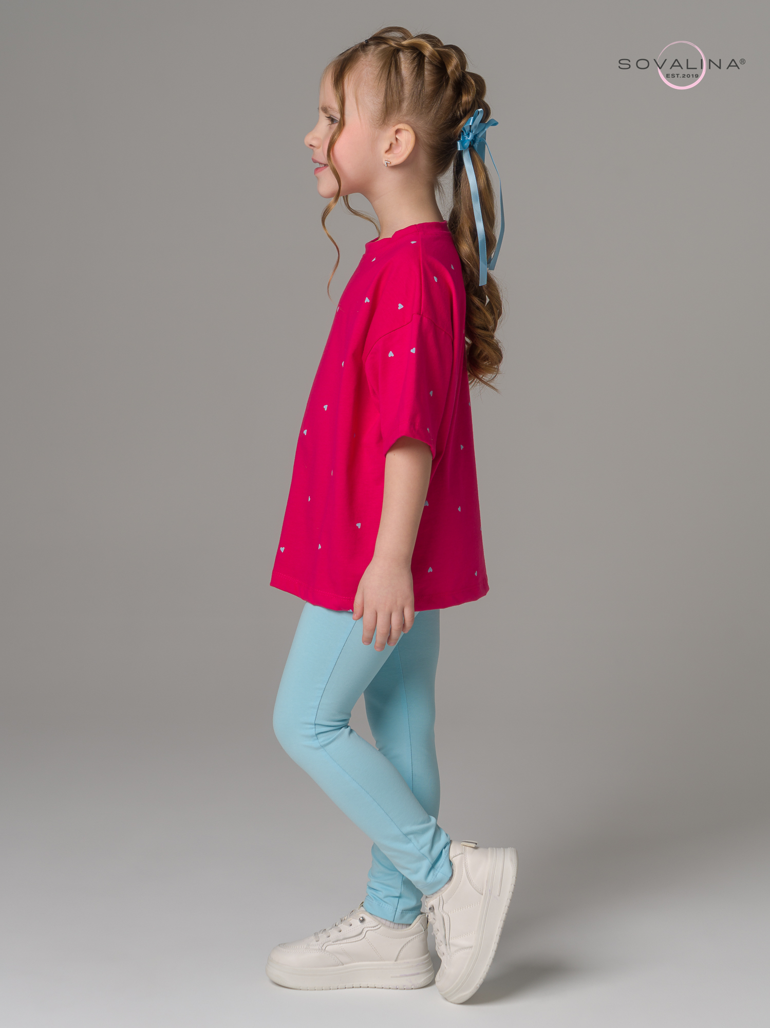 Костюм Мун сердечки малина-голубой