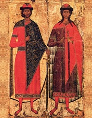 Икона на дереве " Святые князья Борис и Глеб № 1 "