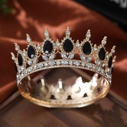 Декоративная корона на торт, золото (Черные камни)