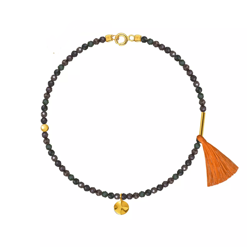 браслет из опалов шоколадно-земляного цвета с мятым листом