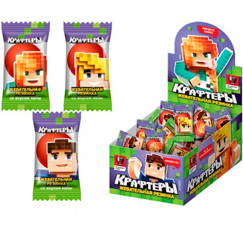 КРАФТЕРЫ ВЛАДУС И ЛЕНЯ, ТУМКА, ЮНИ BUBBLE BAR Жевательная резинка дражированная с начинкой 1кор*12бл*100шт, 4гр