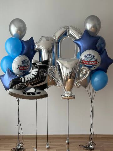 Заказать шары с цифрой 10 серебро набор хоккей Новосибирск | Wonderball-project.ru