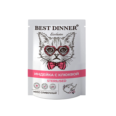 Влажный корм Best Dinner Exclusive Sterilised индейка клюква 85г для кастр.кошек мусс сливочный