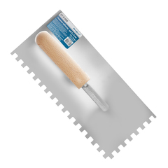 27-0-008 Гладилка зубчатая нержавеющая сталь, рукоятка из бука, 270х125мм, зуб 8х8мм (РемоКолор)