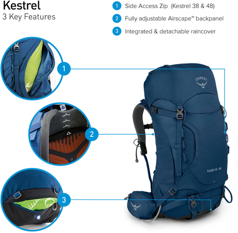 Картинка рюкзак туристический Osprey Kestrel 48 Loch Blue - 3