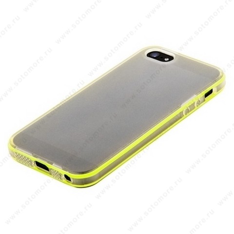 Накладка силиконовый TPU для Apple iPhone SE/ 5s/ 5C/ 5 белый с двумя салатовыми полосами в упаковке