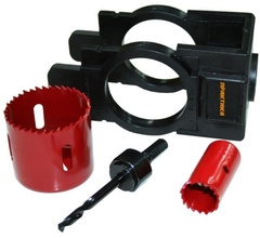 Набор для установки замков ПРАКТИКА с кондуктором, коронка 25 мм, коронка 54 мм (031-310)