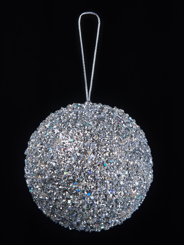 Шар с бисером 10см ChristmasDeLuxe серебро