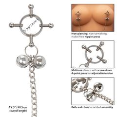 Металлические зажимы для сосков на цепочке Nipple Grips 4-Point Nipple Press with Bells - 