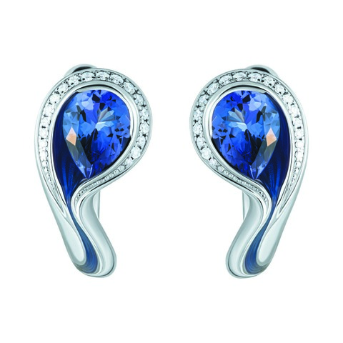 Серьги с Танзанитами и Бриллиантами, Эмаль, E0123-40/1