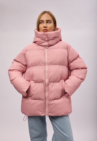 Пуховик Рокет миди розовый в полоску