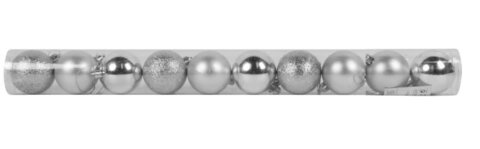 Набор шаров 6см 10шар 1цв 4вида (матовый/глянец/искра/с кружочками) в тубусе серебро