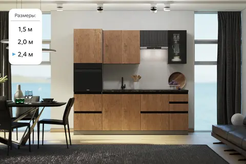 Кухня Техно-6 2,4м (Графит/Экзотическое дерево Амазония/Графит софт NEW)