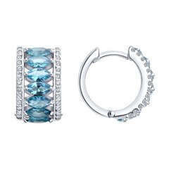 Серьги-конго широкие из серебра с ситаллами в огранке маркиз и фианитами