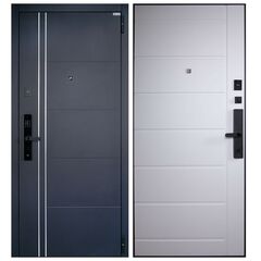 Купить Входная дверь Вегас бетон тёмный ПВХ белый матовый с электронным замком