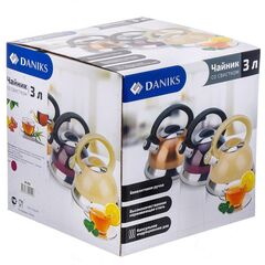 Чайник нерж, 3 л, свист, ручк пластик, Daniks, вишн, M-012