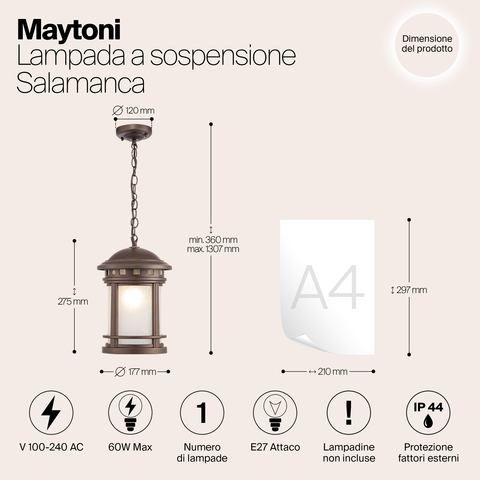 Уличный подвесной светильник Maytoni Salamanca O031PL-01BR