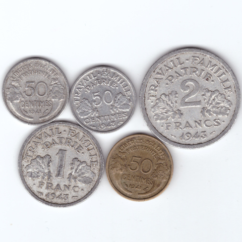 Набор монет Франции периода ВМВ