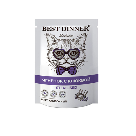Влажный корм Best Dinner Exclusive Sterilised ягненок клюква 85г для кастр.кошек мусс сливочный