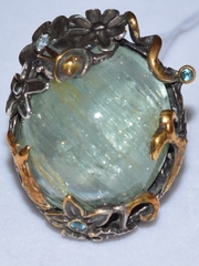 Идилия-аквамарин (серебряное кольцо с позолотой)
