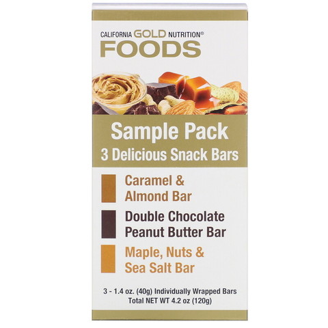 California Gold Nutrition, Перекусы, упаковка со снек-батончиками, 3 батончика по 40 г (1,4 унции) каждый