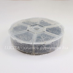 Набор колечек одинарных (примерно 1700 шт) в контейнере (цвет - черный никель) 4-10х0,7-1 мм