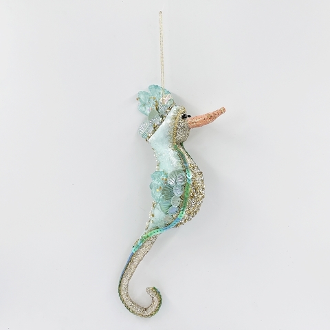 Елочная игрушка Морской конек 8х23см ChristmasDeLuxe premium collection голубой
