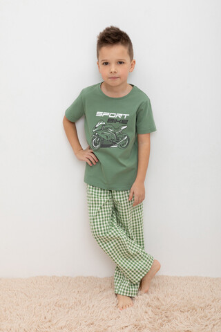 Пижама  для мальчика  К 1599/зеленый камень,маленькая клетка