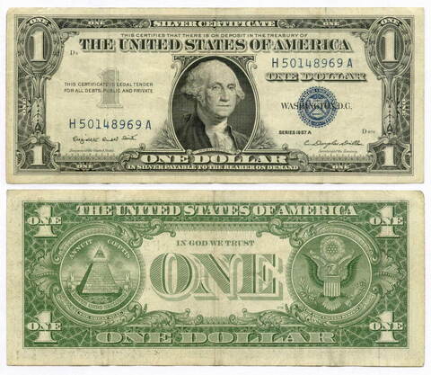 Банкнота США 1 доллар (серебряный сертификат) 1957A H 50148969 A. VF