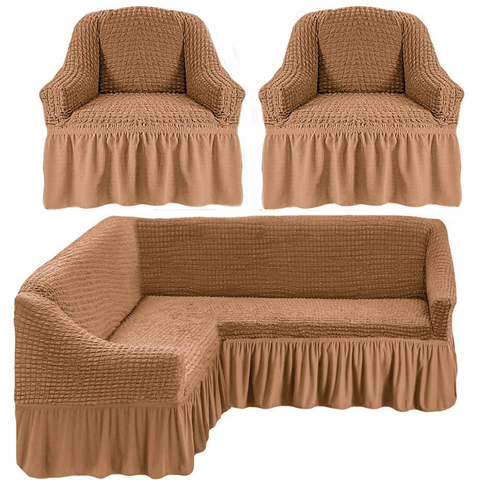Чехол на угловой диван и два кресла, песочный