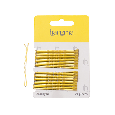 Невидимки для волос Harizma, 60 мм, волна, золото, 24 шт (h10536-19)