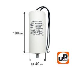 Конденсатор UNITED PARTS CBB60, 40 мкФ, 450В, гибкие выводы+шпилька (90-0337)