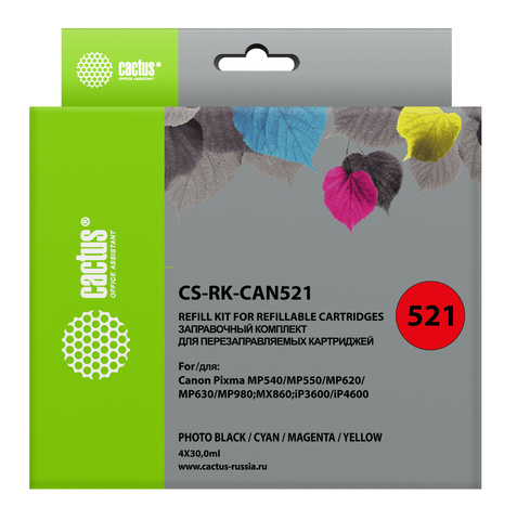 Заправка для ПЗК Cactus CS-RK-CAN521 Набор 4x30мл для Canon Pixma MP540/MP550/MP620/MP630/MP640