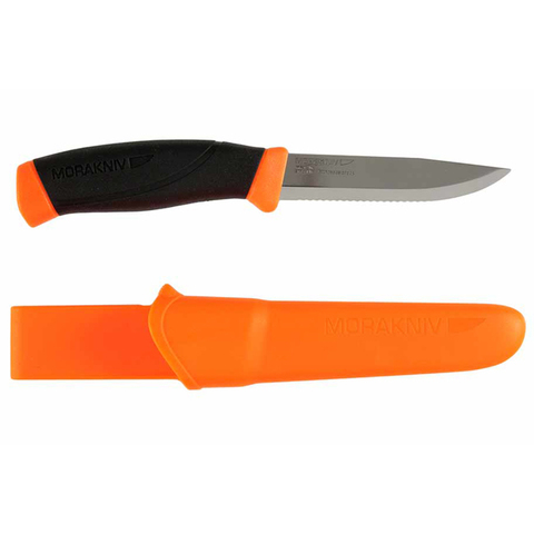 Нож Morakniv Companion F Serrated стальной, лезвие: 103 mm, серрейторная заточка, черный/оранжевый (11829)