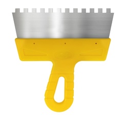 Шпатель 200мм, зуб 8мм, фасадный, нерж. сталь, желтая рукоятка, МАСТЕР, БИБЕР 35184 ---