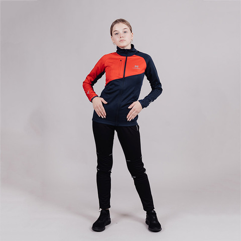 Утеплённый лыжный костюм Nordski Premium тёмно-синий/красный для девочек