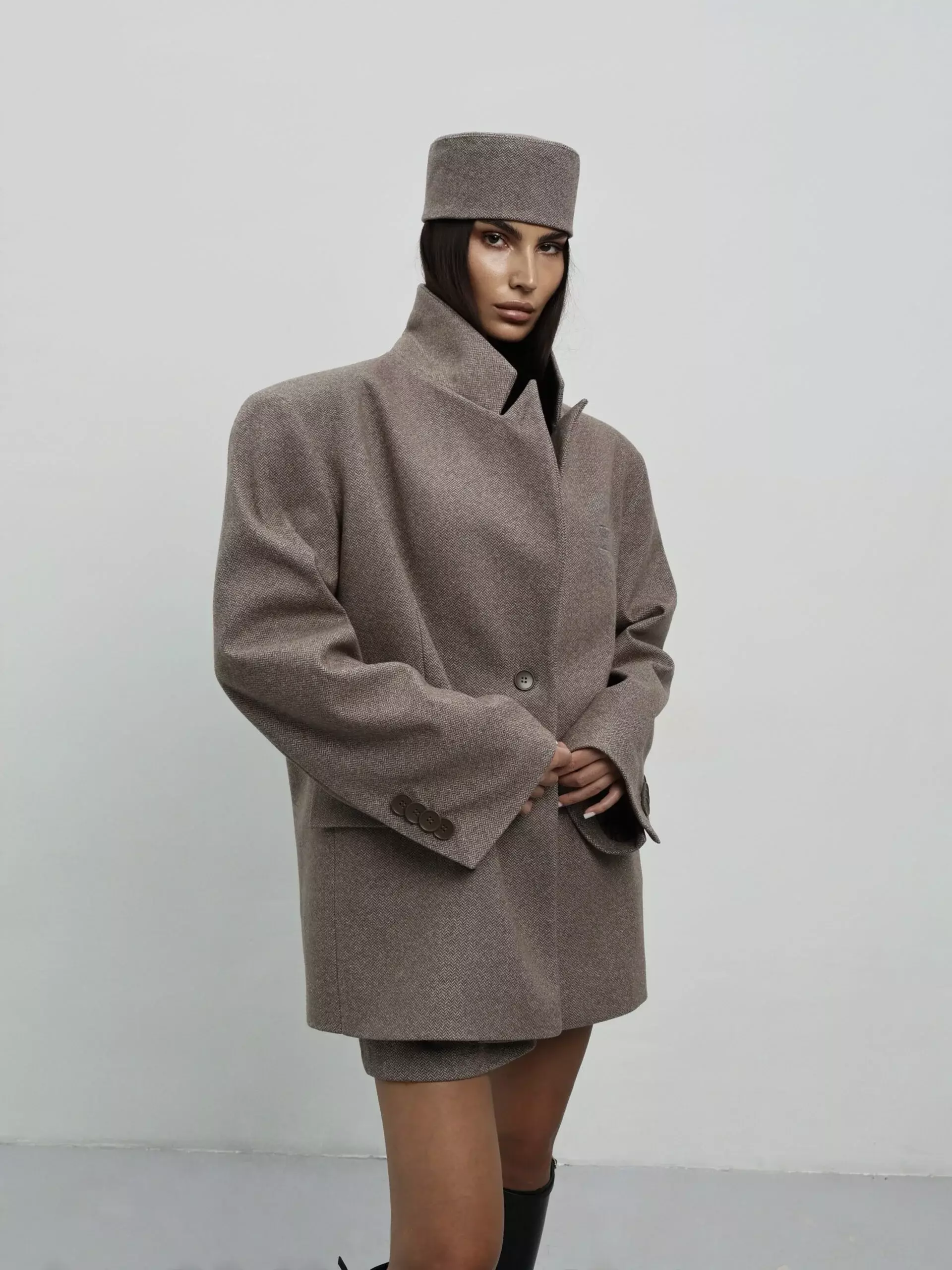 Пиджак оверсайз с объемными плечами, Коричневый