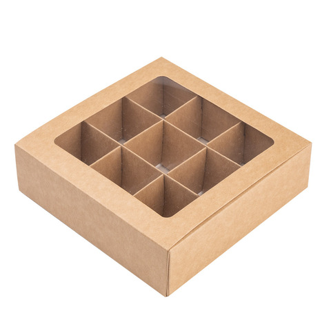 Коробка NEW для 9 конфет Крафт, с обечайкой