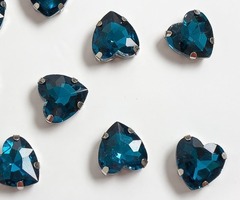 Стразы пришивные стекло в оправе "Сердечко", р. 12 мм, тёмная бирюза