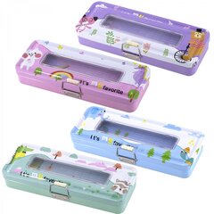 Пенал металлический 2 отделения Alingar, таблица умножения, окошко на крышке 80 х 200 мм, "Зверята", ассорти, надпись "It's my favorite"