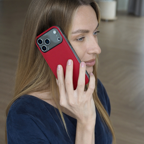 Чехол-накладка кожаная для iPhone 17 Pro Max, теленок красного цвета